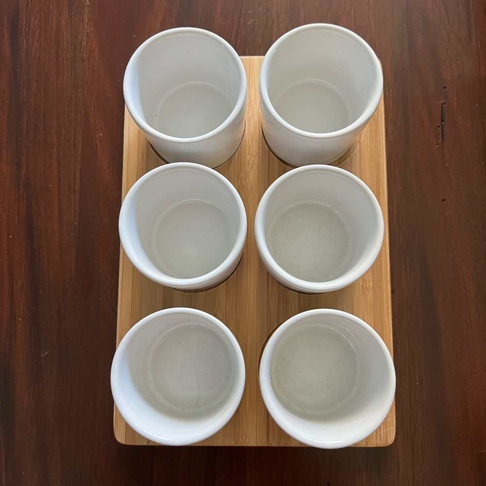 White Ceramic Cup Set with Bamboo Tray